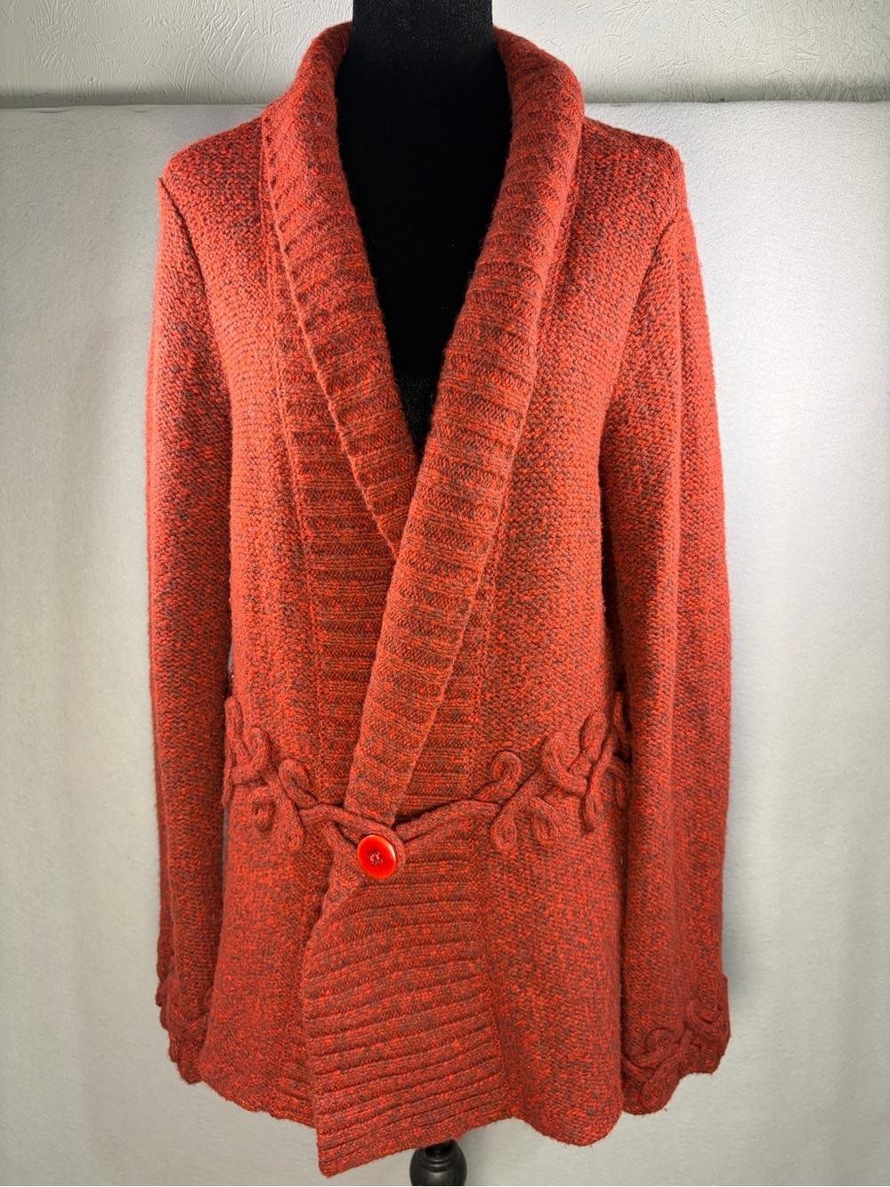 Pendleton Vintage Marled Knit Cardigan Sweater Red Wool Blend Shrug Jacket L